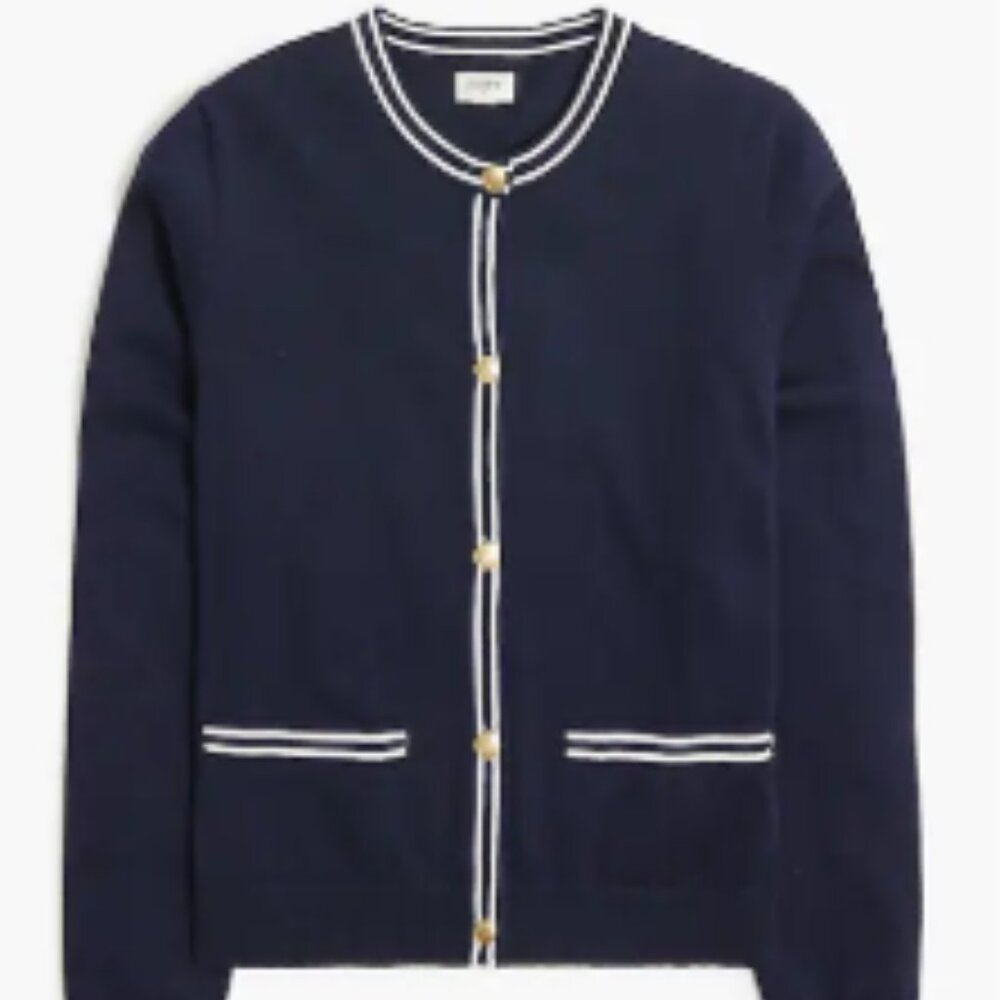 Jcrew Navy Contrast-trim cardigan sweater